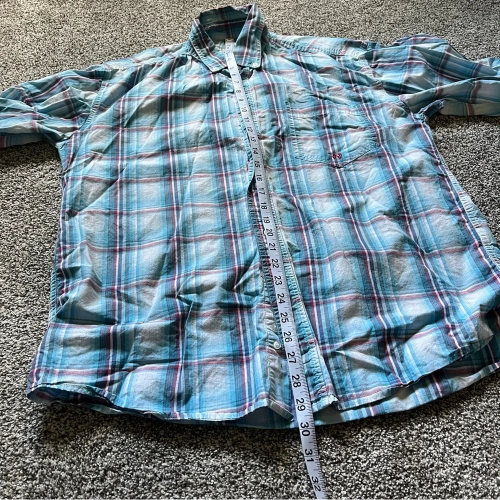 Roper Red White Blue Plaid Long‎ Sleeve Button Up Men's Size M **Flaw - Picture 8 of 9